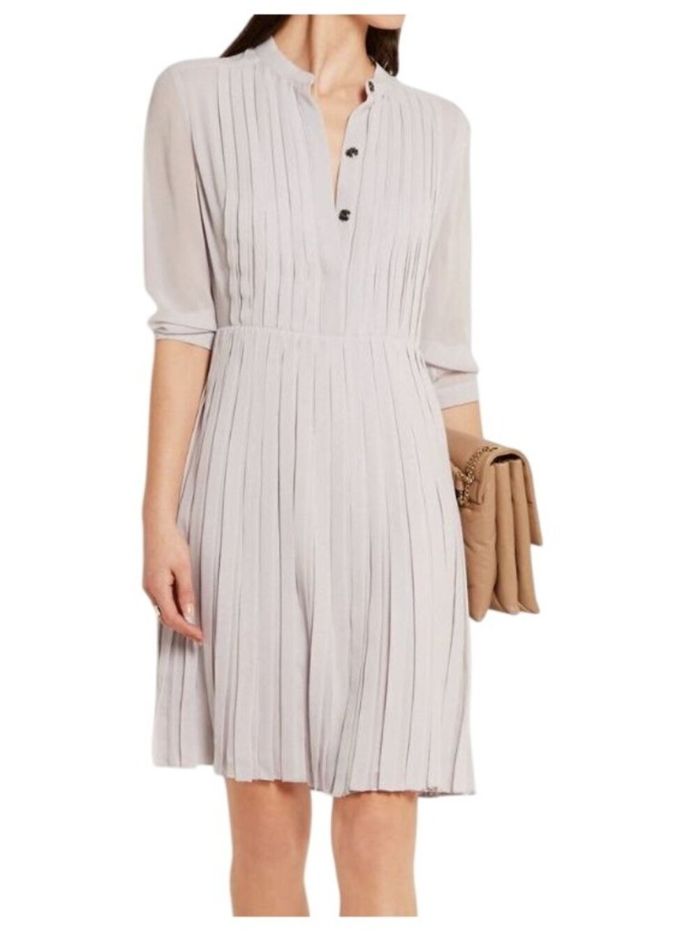 Burberry London Pleated 100% Silk Dress In lavender gray, Size 8